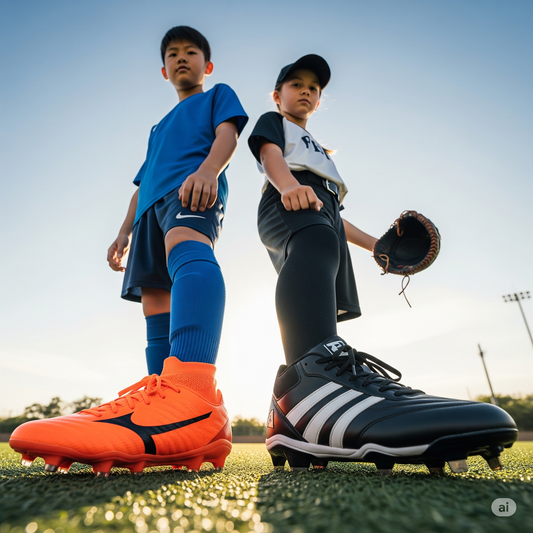Multi-sport youth athletes wearing Cleatskins on different cleats